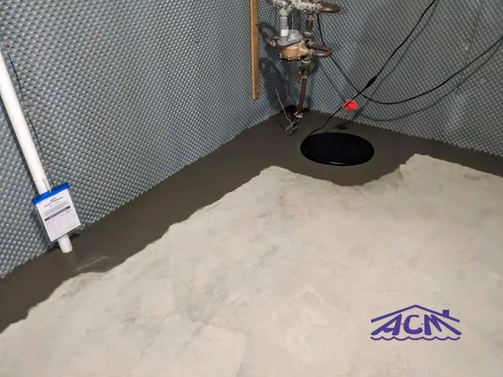 Full Wall Drainage mat with french drain installed in Long Island home