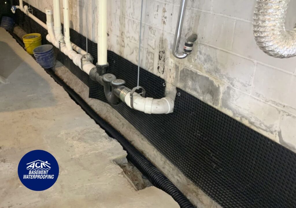 Long Island french drain installed by basement waterproofing company