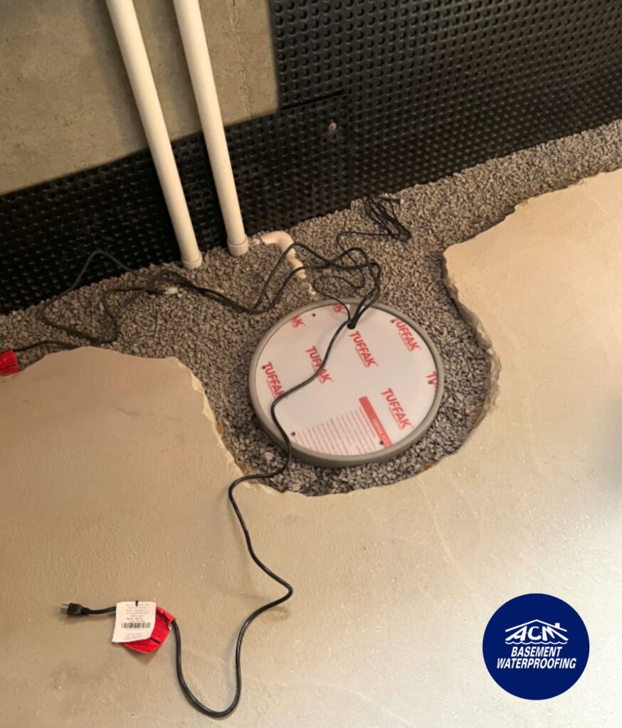 Basement sump pump installed in a Long Island home