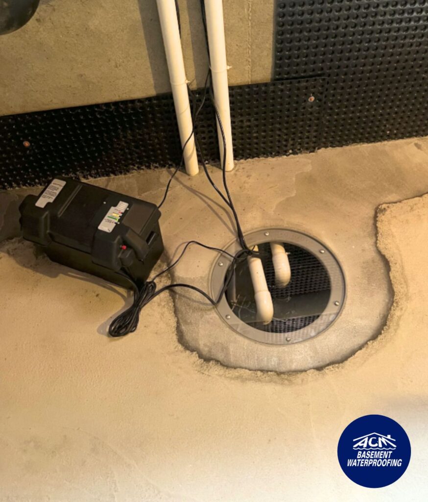 Installed sump pump in a Long Ilsand home battery backup sump pump