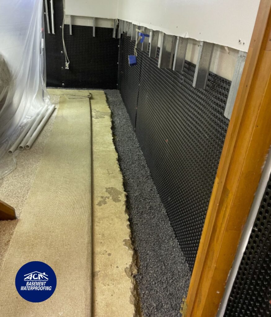 Completed basement waterproofing system by expert Long Island waterproofersw