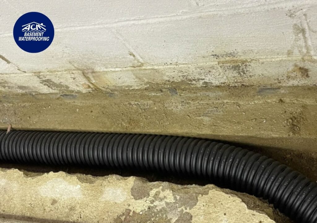 Perimeter french drain system installed as part of basement waterproofing