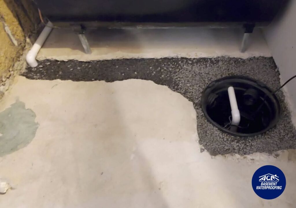 sump pump installed in basement fo rLong Island waterproofing