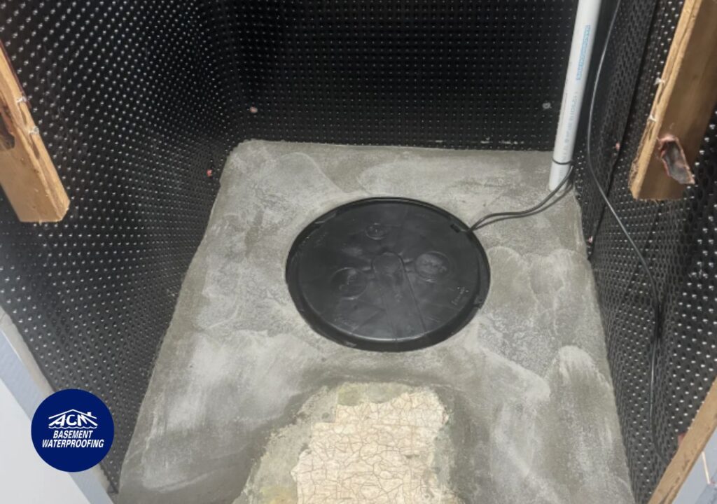 Sump Pump installed in a basement in a Long Island home