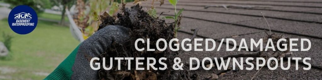 Repair for clogged damage gutters and downspouts in Long Island, basement waterproofing